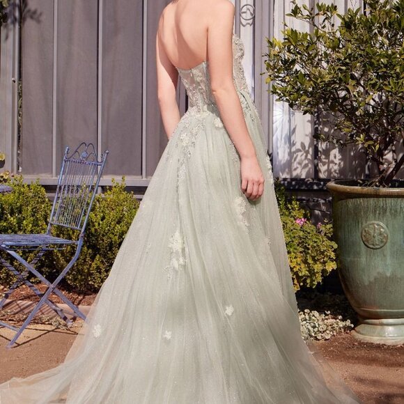 Sage green prom dress, formal ball gown wedding mother of the bride dress - Picture 4 of 6